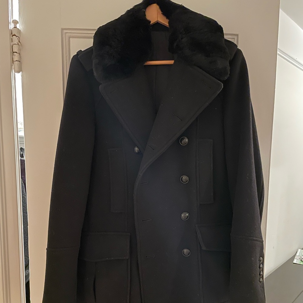 The Kooples Military Pea Coat Double Breasted Black 48 / Medium US 38 Wool / Fur